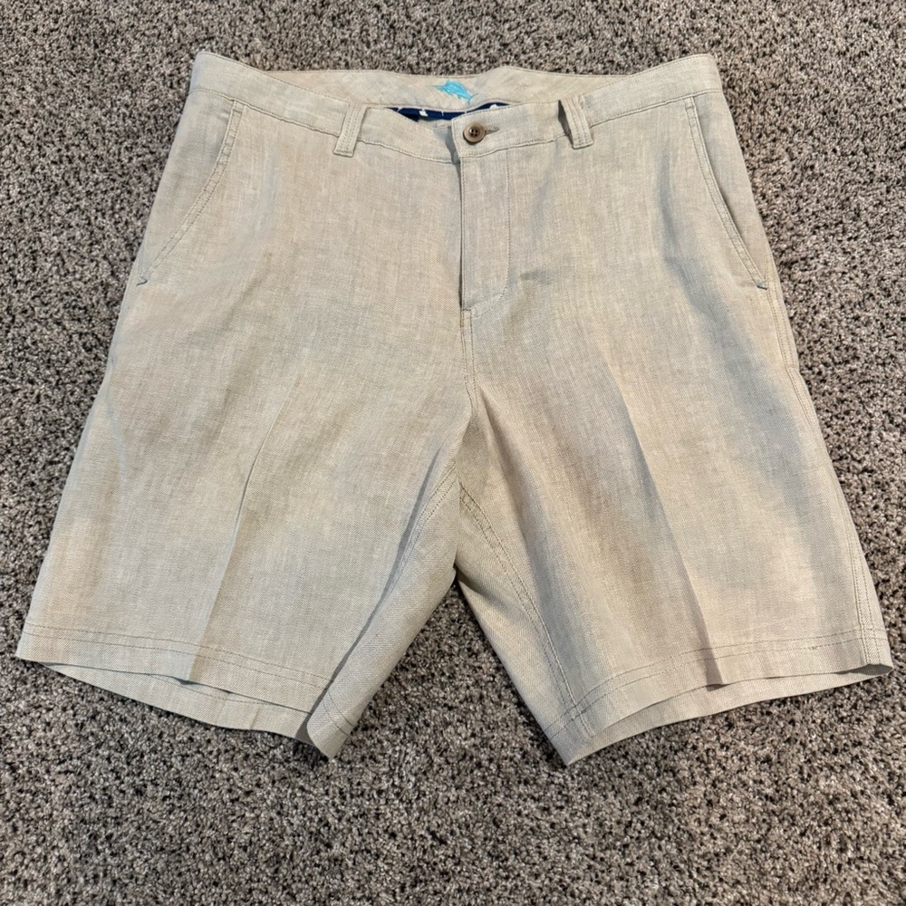 Tommy Bahama Tan Linen Flat Front Shorts